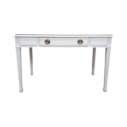 French Provincial White Desk with Single Drawer and Glass Top, Annie Sloan Pure White Chalk Paint