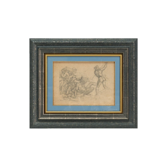 Early to Mid 19th Century Male Nude Graphite Drawing on Paper, Ebonised Frame, Preliminary Sketches Verso