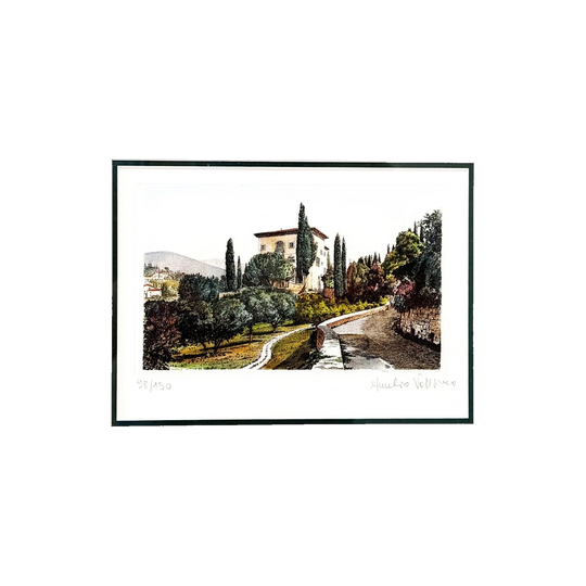 Aurelio Vattimo Signed Limited-Edition Lithographs (Pair) – Tuscan Landscape, Fiesole near Florence, Gold-Framed