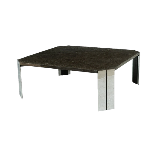 1970s European Modernist Octagonal Slate and Chrome Coffee Table