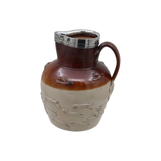 Fulham stoneware hunting jug with sterling silver rim