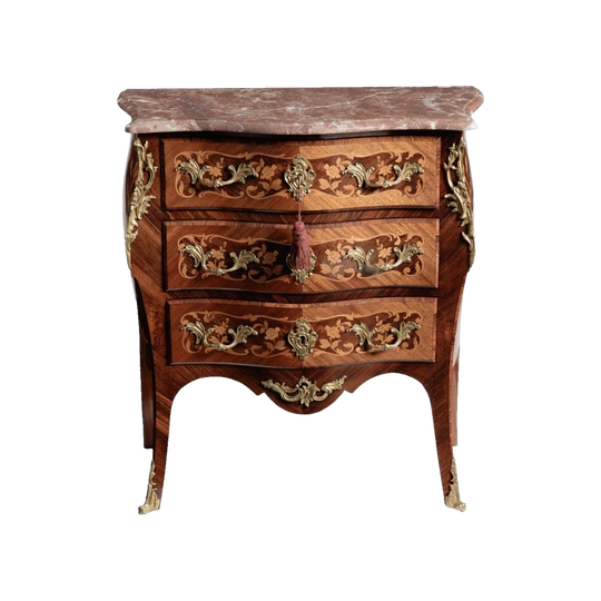 19th-Century French Marquetry Commode with Saint-Berthevin Marble Top and Ormolu Mounts, c. 1870