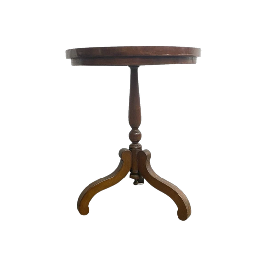 Antique Mahogany Wine Side Table with Deep Patina, Round Top and Tri-Footed Pedestal Base