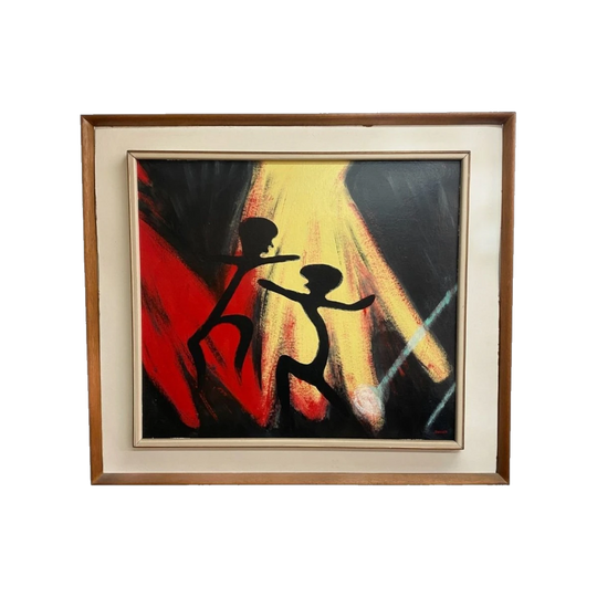 Mid-Century Painting of Abstract Silhouette Dancers, Signed ‘Jennings’
