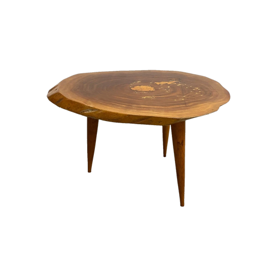 Mid-Century Live-Edge Slab Side Table with Tapered Legs, Fiji Islands Map