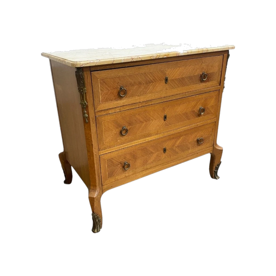 French 19th Century Mahogany Three-Drawer Commode / Chest of Drawers with Yellow Valencia Marble Top