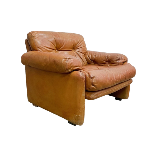 Afra & Tobia Scarpa 'Coronado' Tan Leather Armchair for C&B Italia (later B&B Italia), c. 1960s