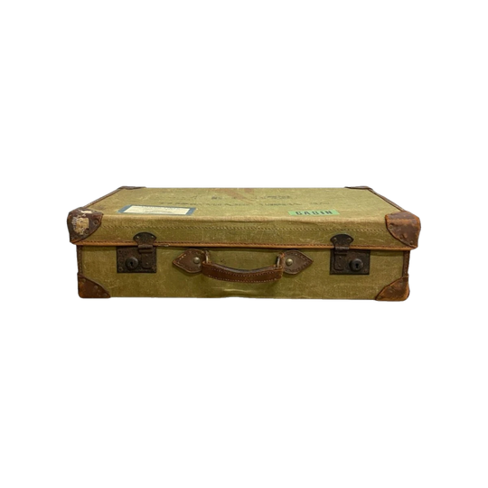 Vietnam/Korean War Era Airman's Suitcase, Tan Leather Trimmings — C E Cooper, Commissioned Airman, RN