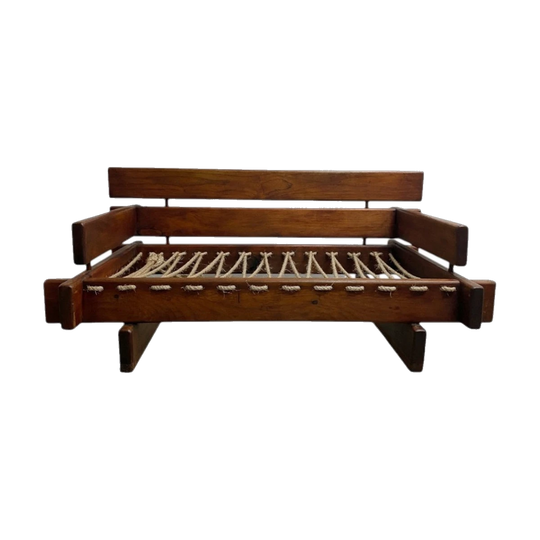 Mid-Century Brutalist Rope and Timber Plank Lounge, c. 1970s