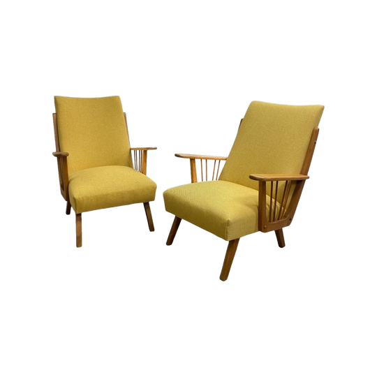 Mid-Century Australian-Made Armchairs – Restored, Reupholstered in Warwick ‘Sunshine Globe’ Fabric – Two Available