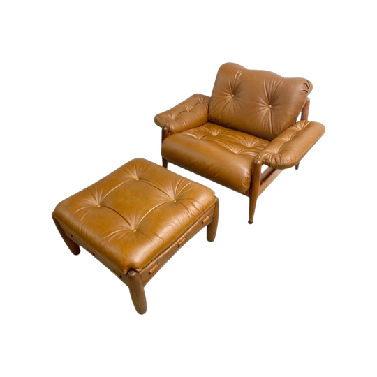 Mid-Century Brazilian Rosewood (Jacaranda) Armchair and Sergio Rodrigues ‘Mole’ Footstool in South American Leather