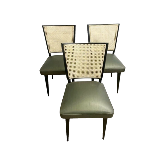 1950s Mid-Century Modern Rattan-Back Chairs – Re-Caned with Original Upholstery