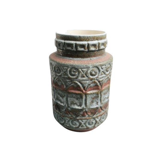 Large Mid-Century West German Pottery Vase, Purple, Blue and Brown, Textured Pattern, 36 cm H