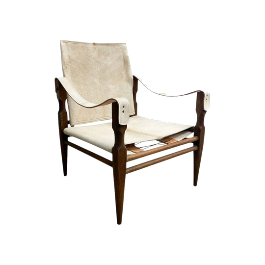 Mid-Century John Duffecy Safari Arm/Lounge Chair — Cabana/Duffecy Era (Late 1950s–Early 1960s), Restored in Cowhide with Natural Leather Highlights