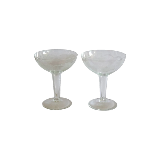 Vintage Hollow Stem Grape-Vine Design Champagne Coupes