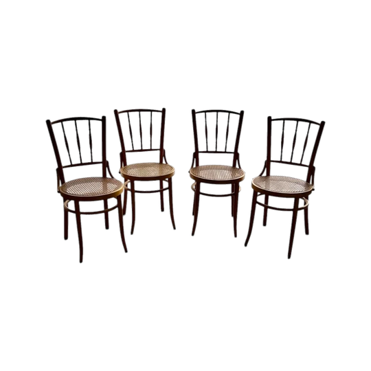 Vintage Thonet Bentwood Rattan Dining Chairs, Set of 4