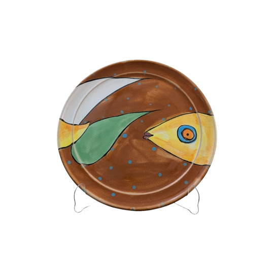 Russell Deane for Purple Betty Designs Hand-Painted Fish Plate, Glazed Terracotta, 1990s, 30 cm