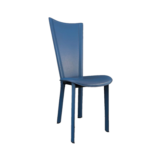 Italian Postmodern Saddle Leather Accent Chair in Blue, Late 20th Century
