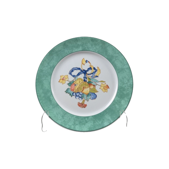 Bernardaud Limoges Porcelain Dinner Plate, Fruit and Ribbon Motif, Soft Green Border, France