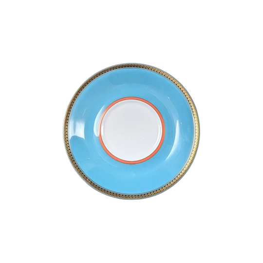 Versace for Rosenthal Studio Line Porcelain Saucers, Turquoise with Gold Rim and Medusa Seal