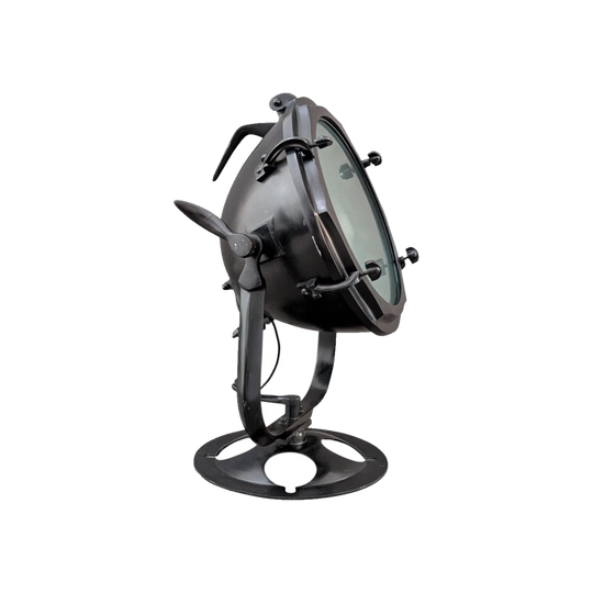 THESIS Design Studio Cyprus Searchlight-Style Lamp in Blackened Cast Metal with Frosted Glass Diffuser