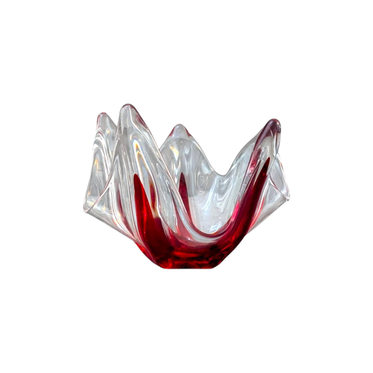 Murano-Style Venetian Handblown Glass Bowl, Red and Clear