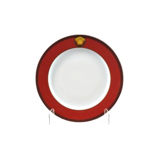 Versace for Rosenthal Porcelain Dinner Plate, Red Border with Gilt Greek Key and Medusa, 1990s