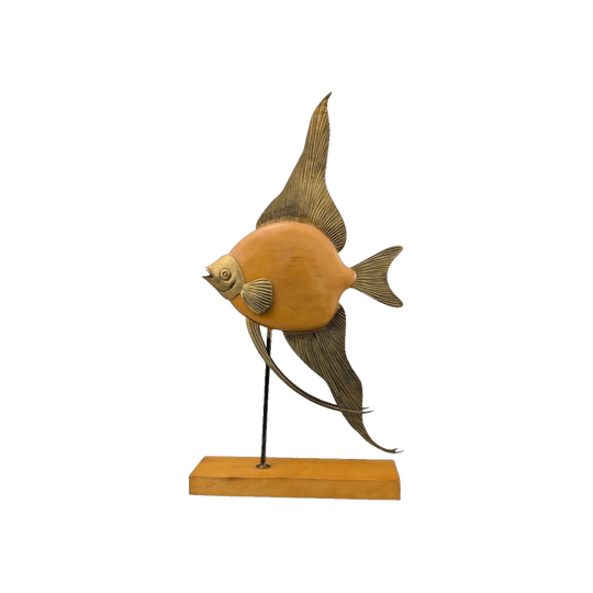 Mid-20th Century Brass and Timber Angelfish Sculpture for Frederick Cooper