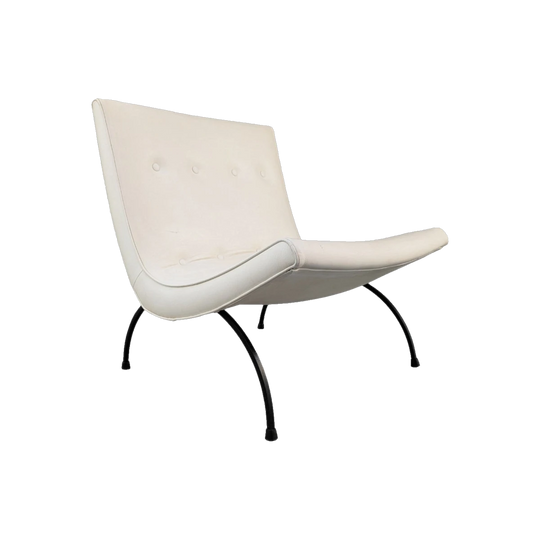 Original 1950s Milo Baughman Scoop Lounge Chair for Thayer Coggin, Early Production, Reupholstered in White Leather