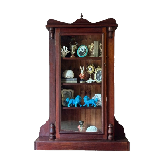 Mahogany Glazed Display Bookcase with Single Door and Stepped Plinth Base