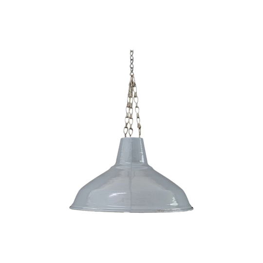 Early to Mid 20th Century Industrial Vitreous Enamel Pendant Light with Original Chain and Gallery