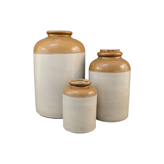 R. Fowler Sydney Bristol-Glazed Stoneware Bung Jars – Set of Three, c. 1915–1940