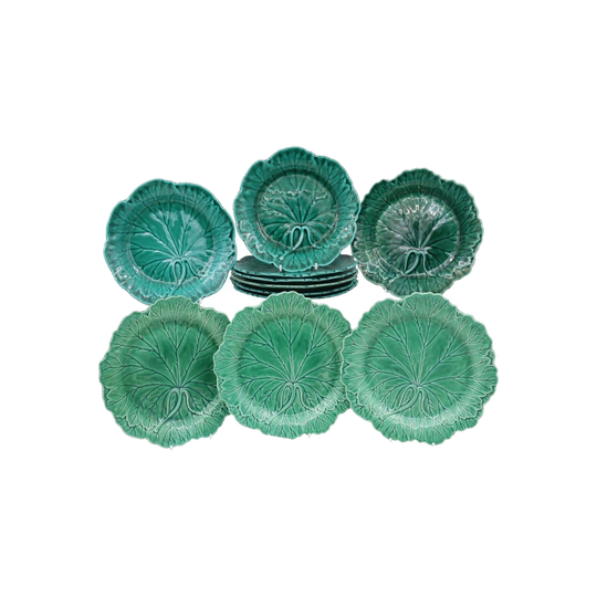Set 11 Wedgwood green majolica leaf plates