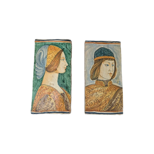 Italian Hand-Painted Earthenware Portrait Plaques — Renaissance-Inspired Profiles
