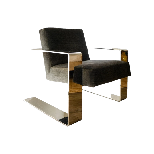 Bernhardt Connor Cantilever Club Chair, Chrome Frame, Slate Grey Velvet
