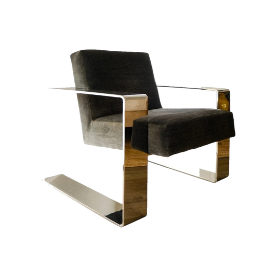 Bernhardt Connor Cantilever Club Chair, Chrome Frame, Slate Grey Velvet