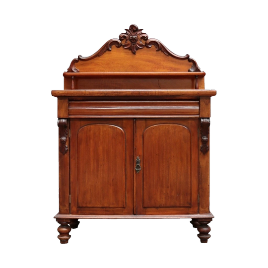 Antique Australian Cedar Chiffonier with Divided Cutlery Drawer, Bun Feet, Turned Supports and Two-Door Cupboard, c.1880