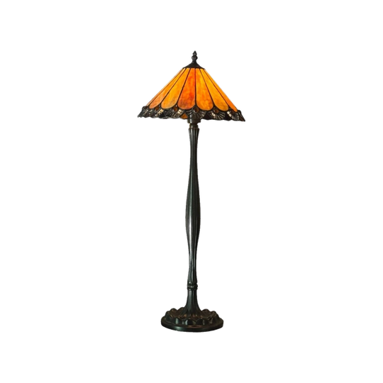 Vintage Tall Leadlight Table Lamp with Amber and Cream Toned Shade