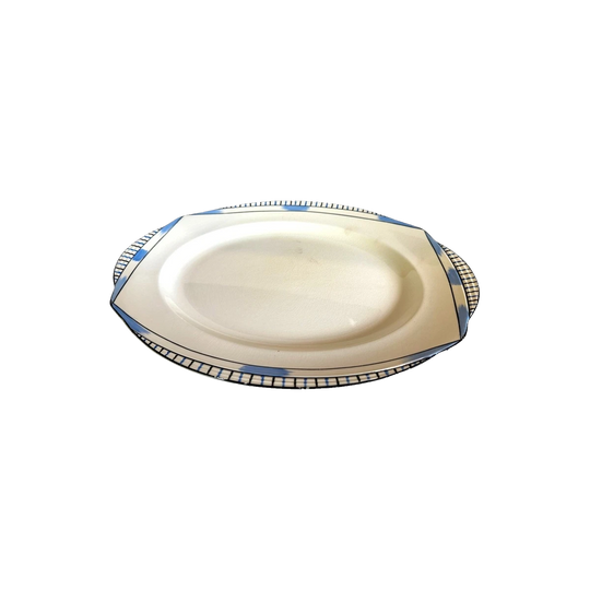 1930s English Serving Platter – Registered Shape No. 772000, Art Deco Cornflower Blue, Hand-Painted