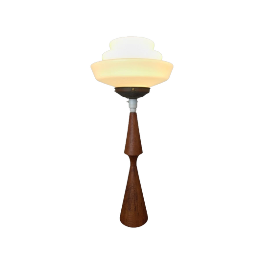 Restored MCM Retro Solid Teak Table Lamp