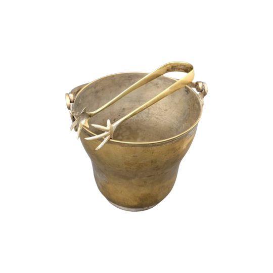 Mid–Late 20th Century Solid Brass Ice Bucket with Starfish Tongs and Pierced Insert