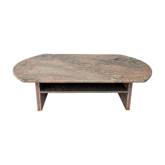 Late 1970s Italian Postmodern Coffee Table in Himalayan Multicolour Granite with Integrated Shelf