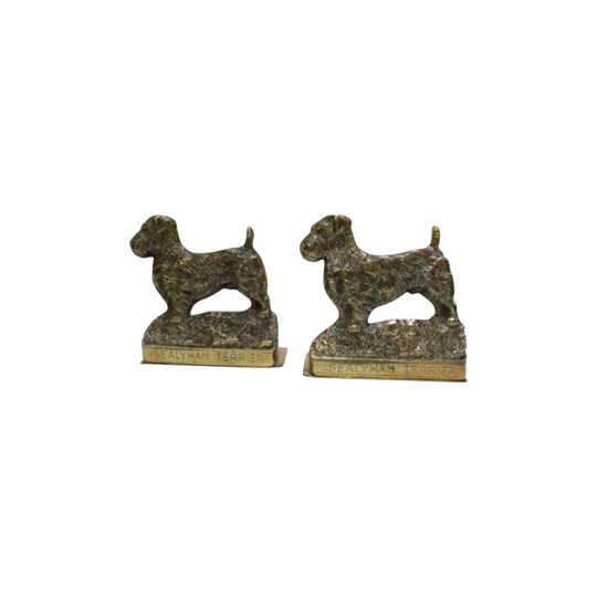 Pair of Sealyham Terrier Solid Brass Bookends, England, c.1940s