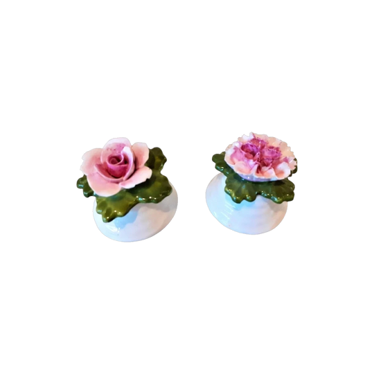 Aynsley Fine Bone China Rose and Carnation Salt and Pepper Shakers, Pair, 1970s (believed)
