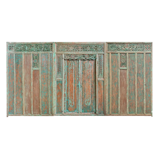 Balinese Original Vintage 3 Piece Hand Carved Teak Door Set AA3