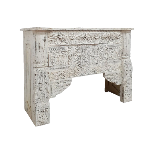 VINTAGE Indian Block Print Console Table White - Eco Village Collection