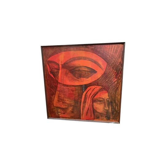 1966 Abstract Figurative Painting, Mixed Media on Board, Terracotta and Umber, Signed, Original Frame