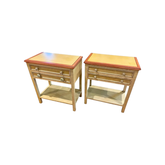 Pair of Vintage DECRO Pty Ltd Green Painted Side Tables with Drawers, 1990s Australia, French Provincial