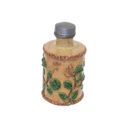 Sprigged French snuff or tobacco bottle with pewter lid