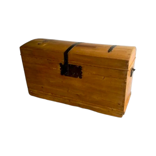 19th Century English Pine Dome-Top Coffer with Candle Drawer, Metal-Banded, c.1850